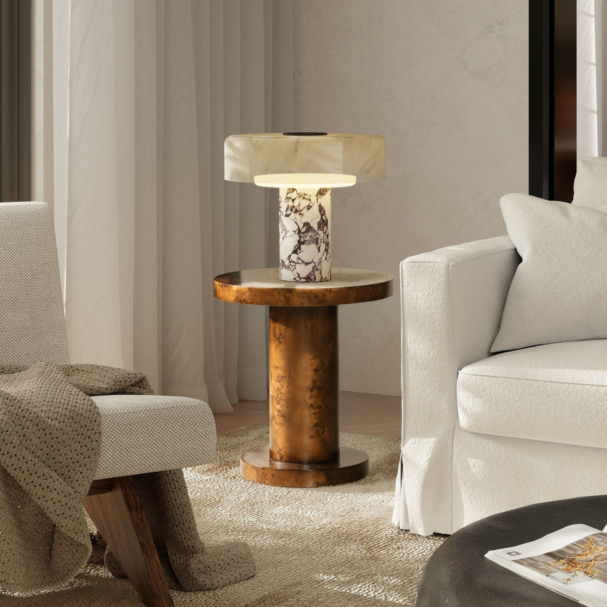 Bolin Round Pillar Burl Accent Side Table - Walnut Brown