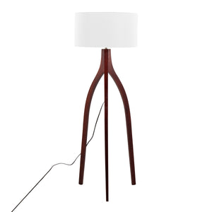 Wishbone Contemporary Floor Lamp in Walnut Wood with White Fabric Shade
