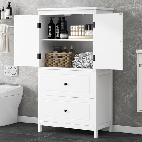 White Storage Cabinet with Adjustable Shelf and Drawers