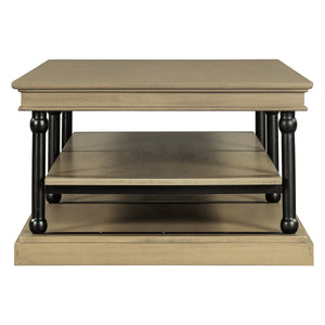 55.1' Wood Coffee Table with Black Legs and Open Storage Shelves