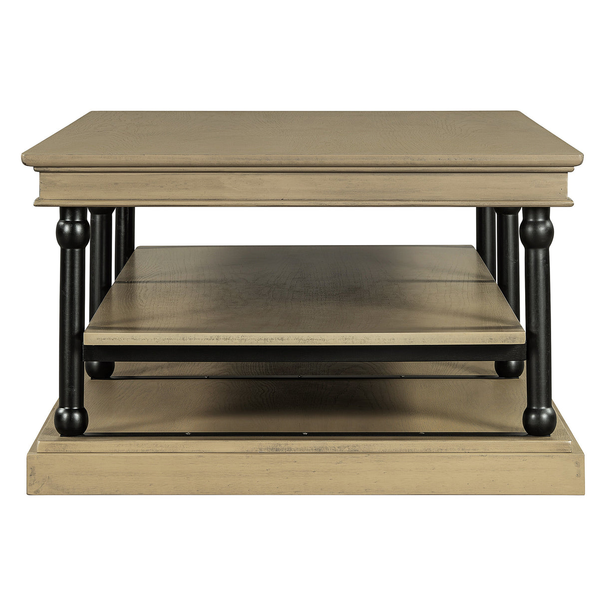 55.1' Wood Coffee Table with Black Legs and Open Storage Shelves