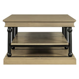 55.1' Wood Coffee Table with Black Legs and Open Storage Shelves