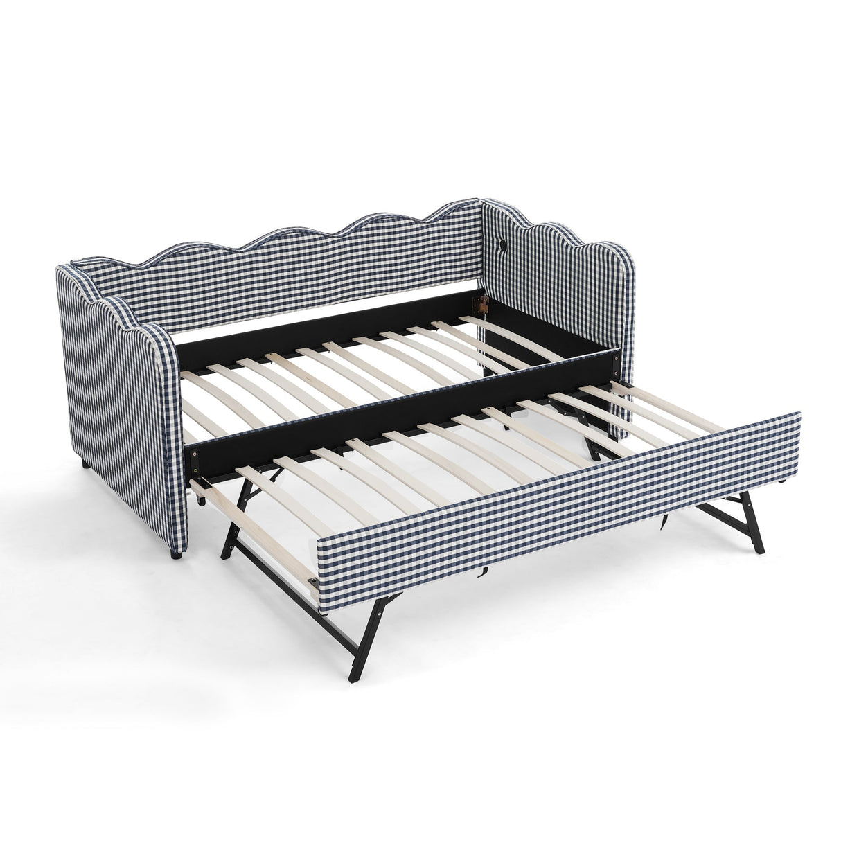 Cozy Gingham Daybed with Trundle Twin Size Sofa Bed