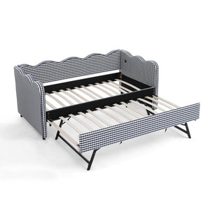 Cozy Gingham Daybed with Trundle Twin Size Sofa Bed