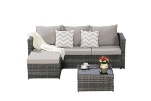 2 Pieces Patio Furniture Set with Woven Sectional and Ottoman