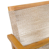 Outdoor Dining Chairs Set of 2 with Teak Finish Wood Frame and Brown Rope