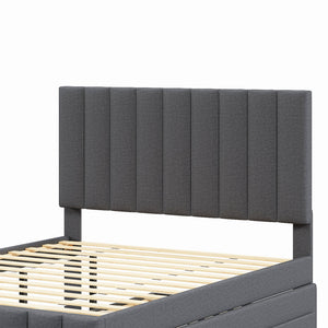 Full Size Upholstered Platform Bed with Twin Size Trundle and 3 Drawers