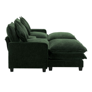 Sectional Sofa Upholstered Sofa With Two Removable Ottoman, Two USB Ports, Two Cup Holders And Large Storage Box For Living Room