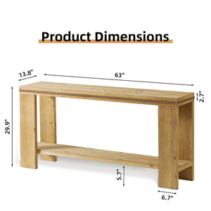 63" Boho Console Table with Storage Shelf – Rustic Farmhouse Sofa Table