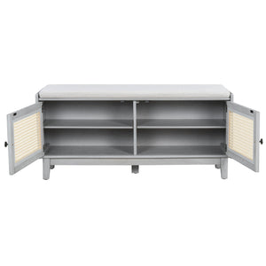 TREXM Boho Rattan Entryway Bench with Storage