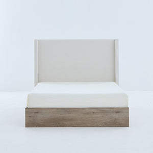 Shelton Upholstered Wingback Bed with 54-inch High Headboard in Textured Ivory Canvas Chenille
