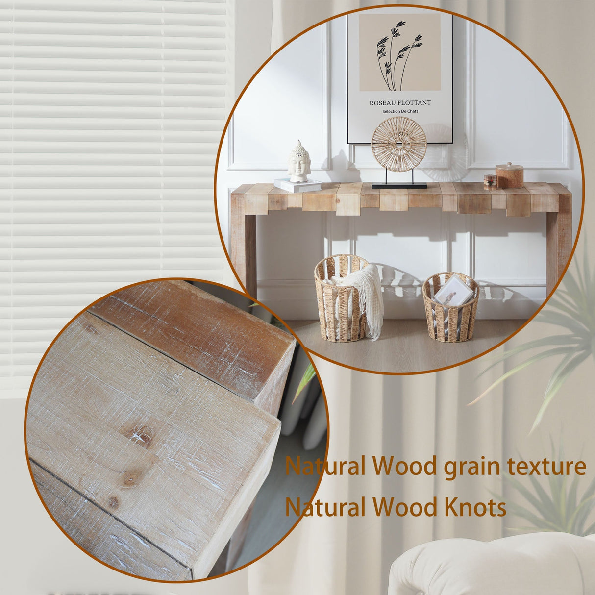 Modern Rustic Console Table - 71' Entryway Table with Sculpted Block Design - Narrow Sofa Table for Hallway, Living Room, or Foyer