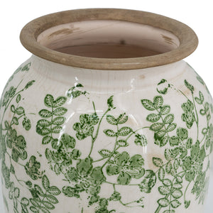 6.5x6.5x11.6' White Ceramic Flower Vase with Green Floral Pattern