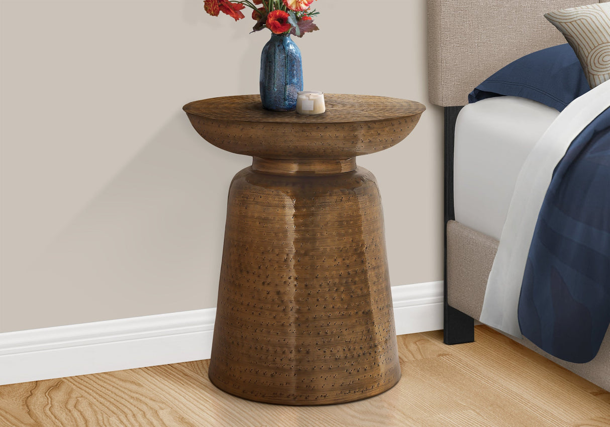 Arcanite End Table with Bell Shaped Base and Hammered Texture