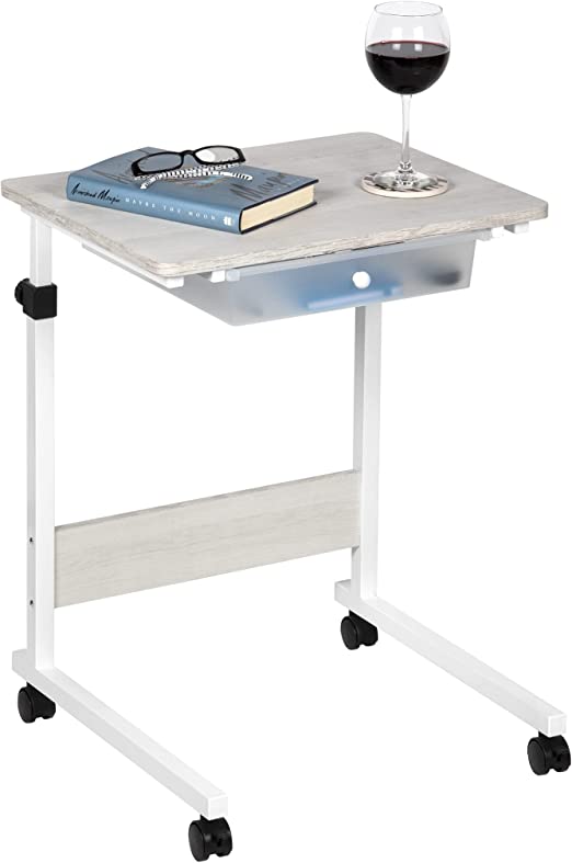 Adjustable Overbed Bedside Table with Wheels