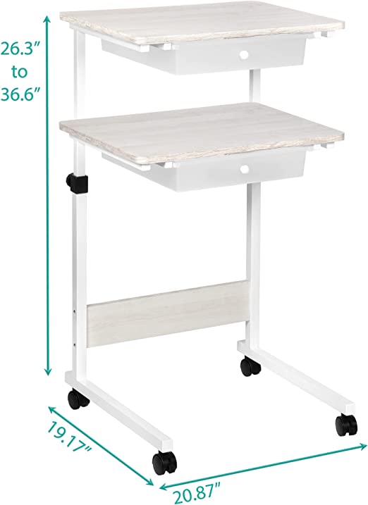 Adjustable Overbed Bedside Table with Wheels