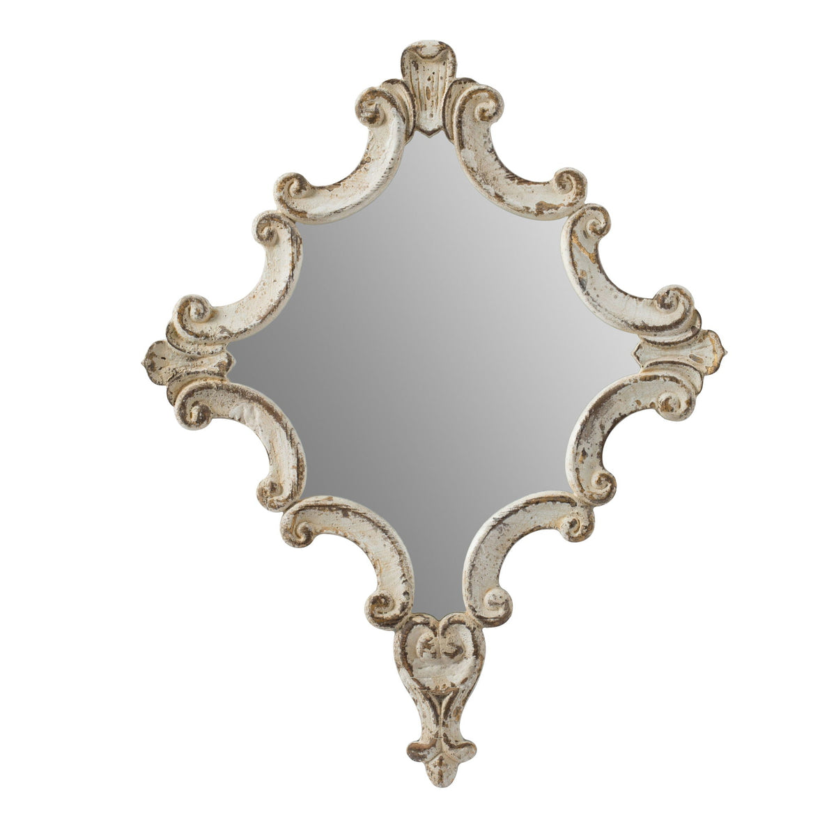 Artistic Diamond Scrollwork Mirror, Home Accent Mirror For Living Room, Entryway, Bedroom, Office - Antique White