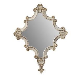Artistic Diamond Scrollwork Mirror, Home Accent Mirror For Living Room, Entryway, Bedroom, Office - Antique White
