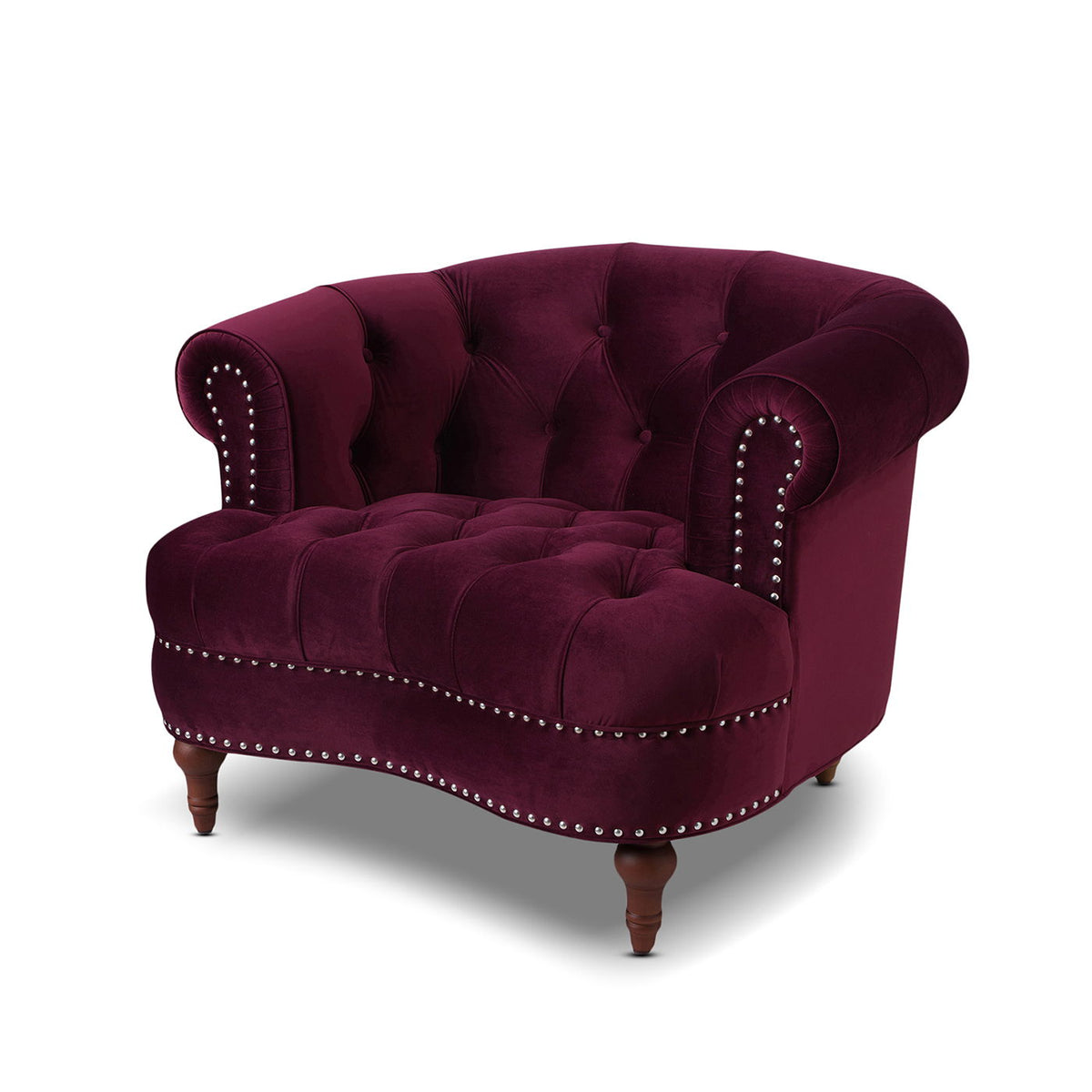 Victorian Tufted Upholstered Accent Chair with Nailhead Trim - Dark Red, Blue, or Pink