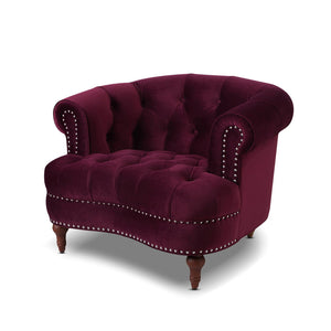 Victorian Tufted Upholstered Accent Chair with Nailhead Trim - Dark Red, Blue, or Pink