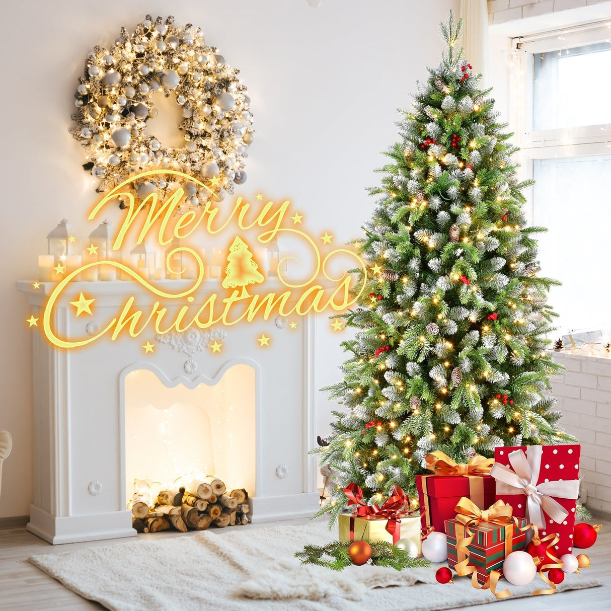 6ft Pre-Lit Artificial Christmas Tree with 380 Warm White LED Lights