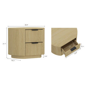 Oak Nightstand with 2 Drawers – Ribbed Texture