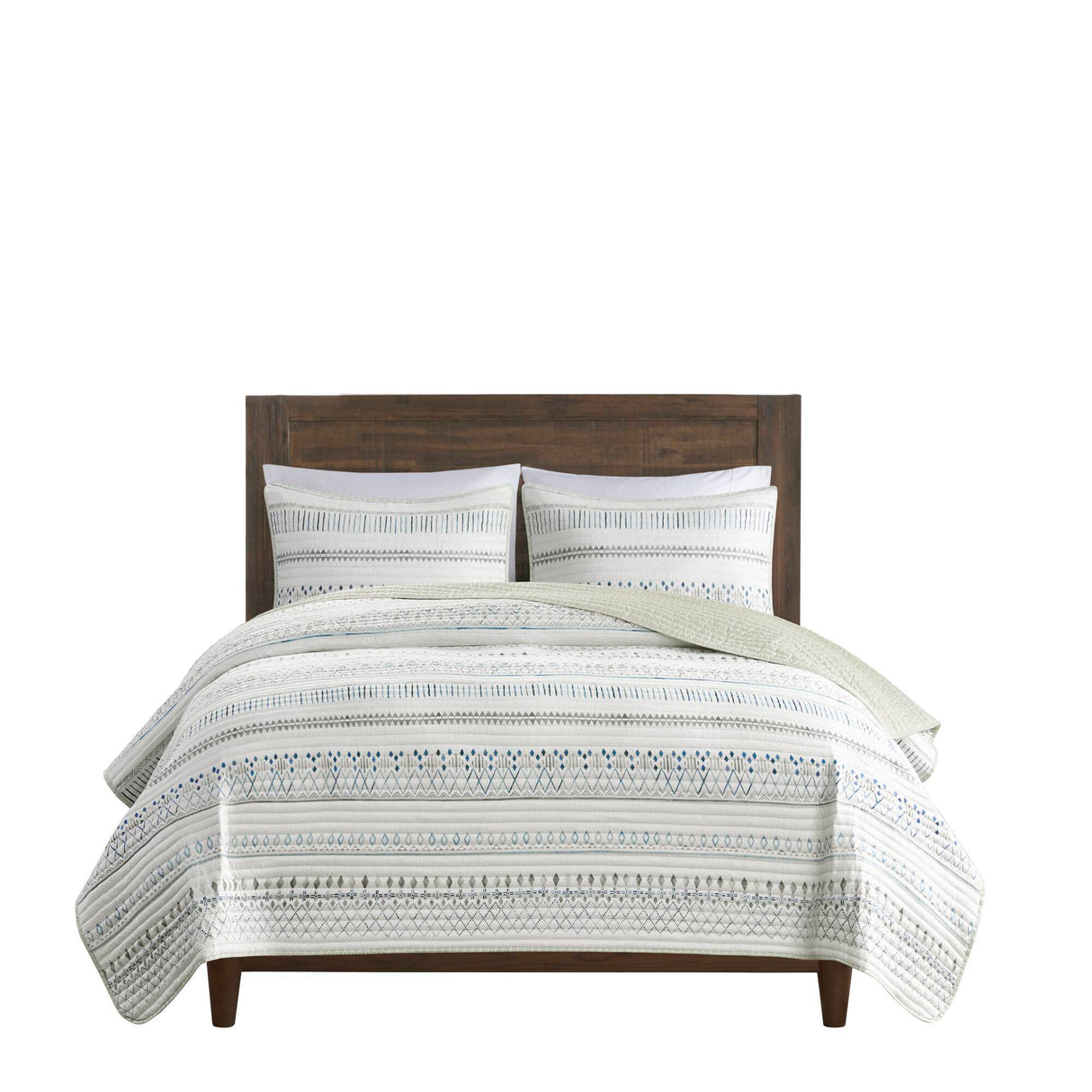 3 Piece Seersucker Quilt Set Taupe/Blue King/Cal King