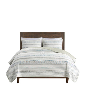 3 Piece Seersucker Quilt Set Taupe/Blue King/Cal King