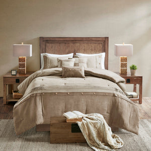 Tan Faux Suede Comforter Set with Lodge Cabin Style - Queen
