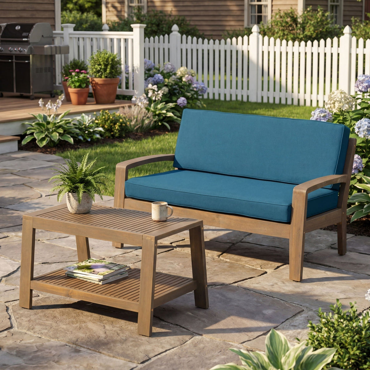 2 Piece Outdoor Conversation Set (Loveseat & Coffee Table With Water-Resistant Cushions)