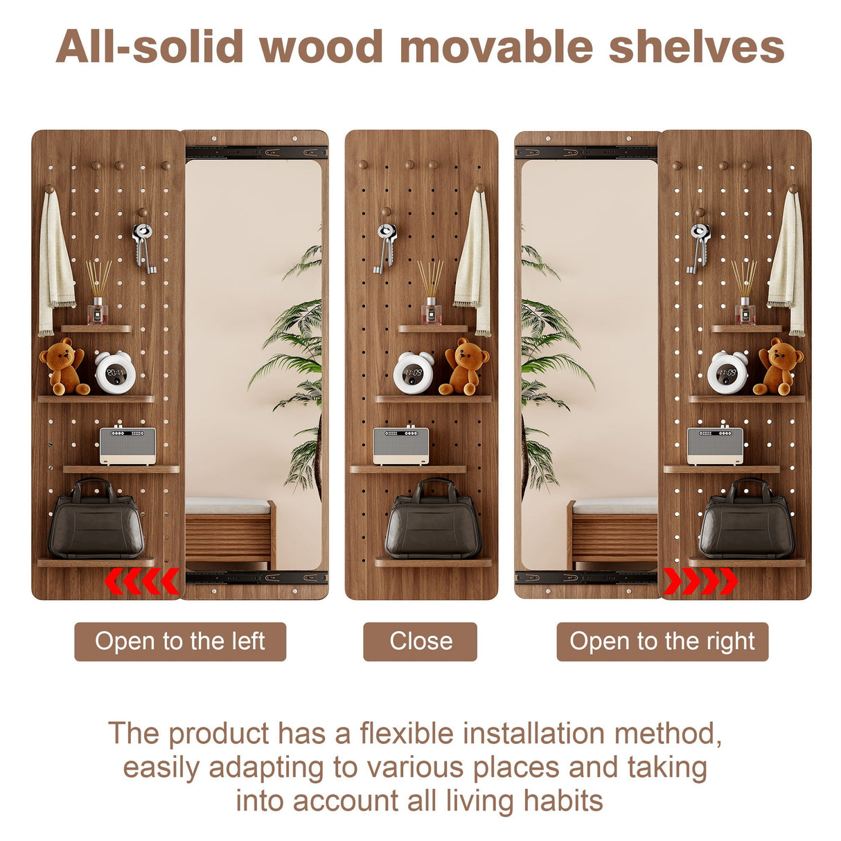 Wall Mounted Full Length Mirror With Shelf And Hook