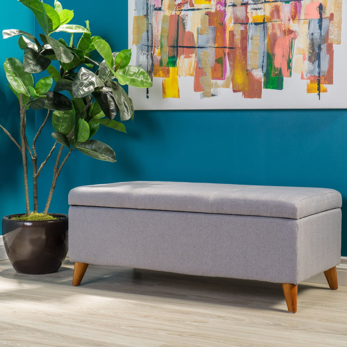 Kinetics Upholstered Storage Ottoman With Lift-Top And Button Tufted Seat - Light Gray