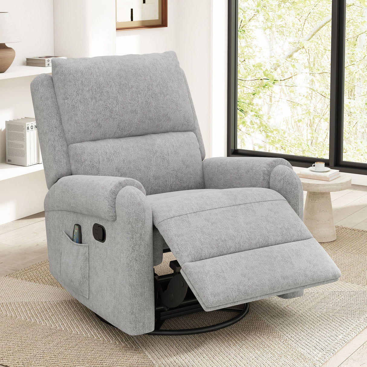 Manual Recliner Massage Chair with Swivel Rocker and 8 Massage Modes