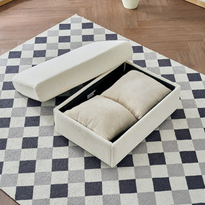 Oversized Chaise Lounge Chair with Ottoman and Storage in Beige