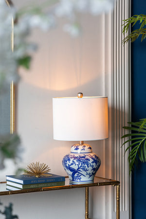 Blue and White Short Urn Ceramic Vase Lamp