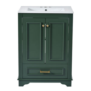 Bathroom Vanity With Ceramic Sink Combo, Modern Freestanding Storage Cabinet With Silver Handles
