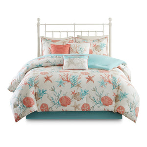 7 Piece Cotton Sateen Comforter Set Coral Cal King