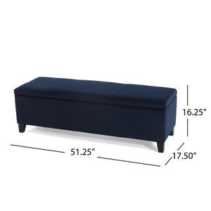 Velvet Storage Bench, Upholstered End Of Bed Storage Ottoman - Dark Blue