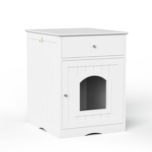 Wood Cat Litter Box Enclosure with Drawer - White or Dark Brown
