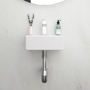 Ceramic Rectangle Wall Mount Bathroom Sink With Single Faucet Hole