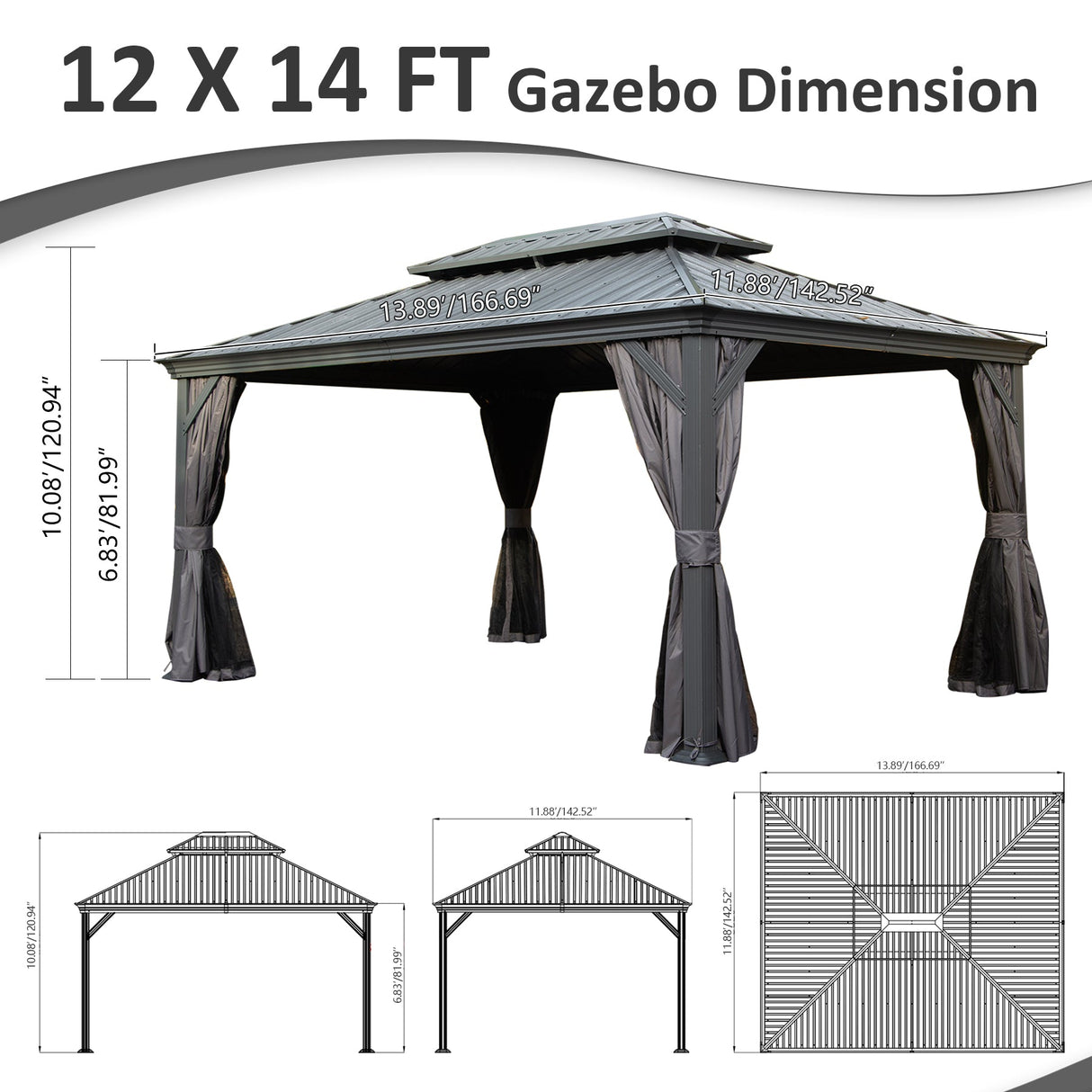 12' X 14' Hardtop Gazebo With Drainage System