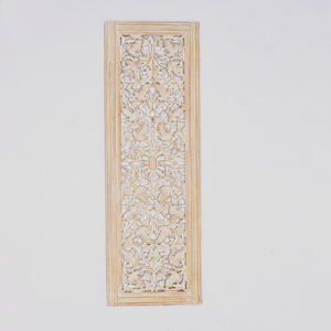 20” x 63” Hand-Carved Wooden Wall Panel – Rustic Antique Mandala Design