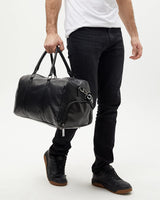 17.7 inch Gym Duffle Leather Bag with Shoe Compartment for Sports Travel - Adjustable Shoulder Strap, Weekender Travel Overnight Bag for Men