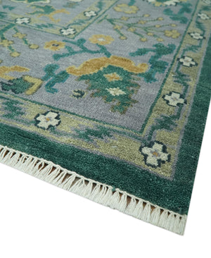 Hand Knotted 8x10 Green and Gray Traditional Turkish Antique Style Wool Area Rug