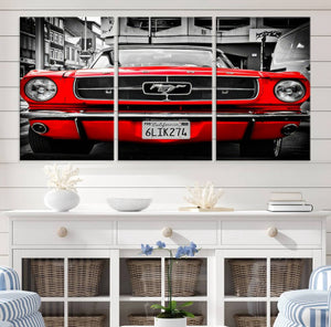 Red Mustang Car Wall Art – Framed Classic Vehicle Canvas