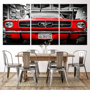 Red Mustang Car Wall Art – Framed Classic Vehicle Canvas