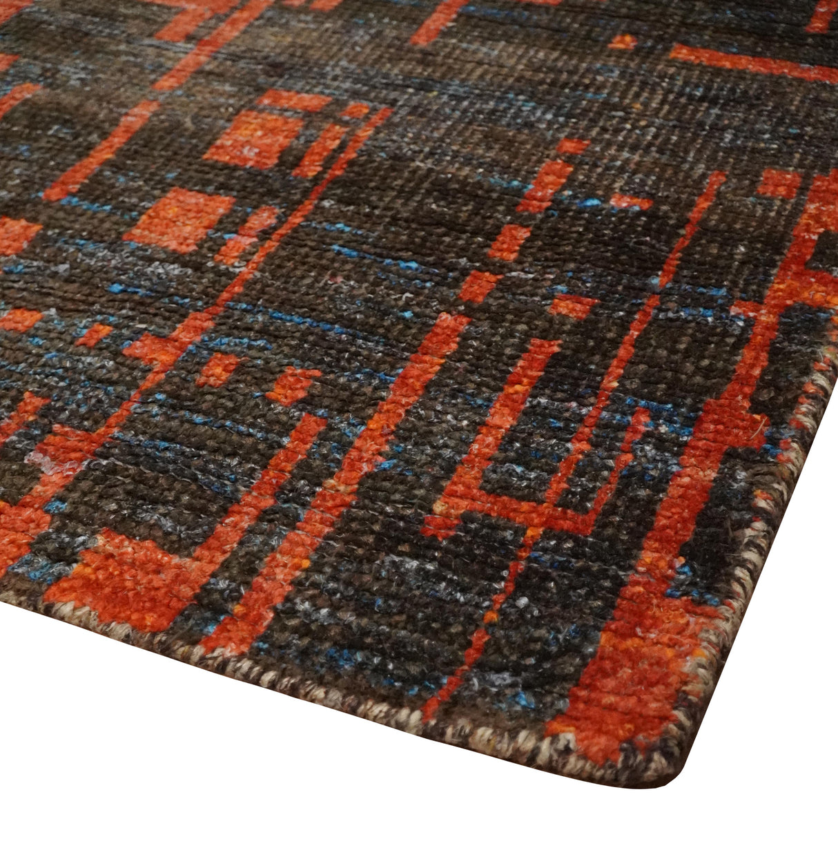 Hand Knotted 4x6 Rust and Charcoal Modern Abstract  Recycled Silk Area Rug