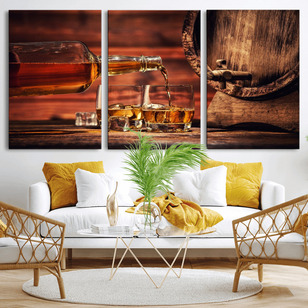 Whiskey and Cigar Canvas Wall Art | 3 Panel Bar Room Decor