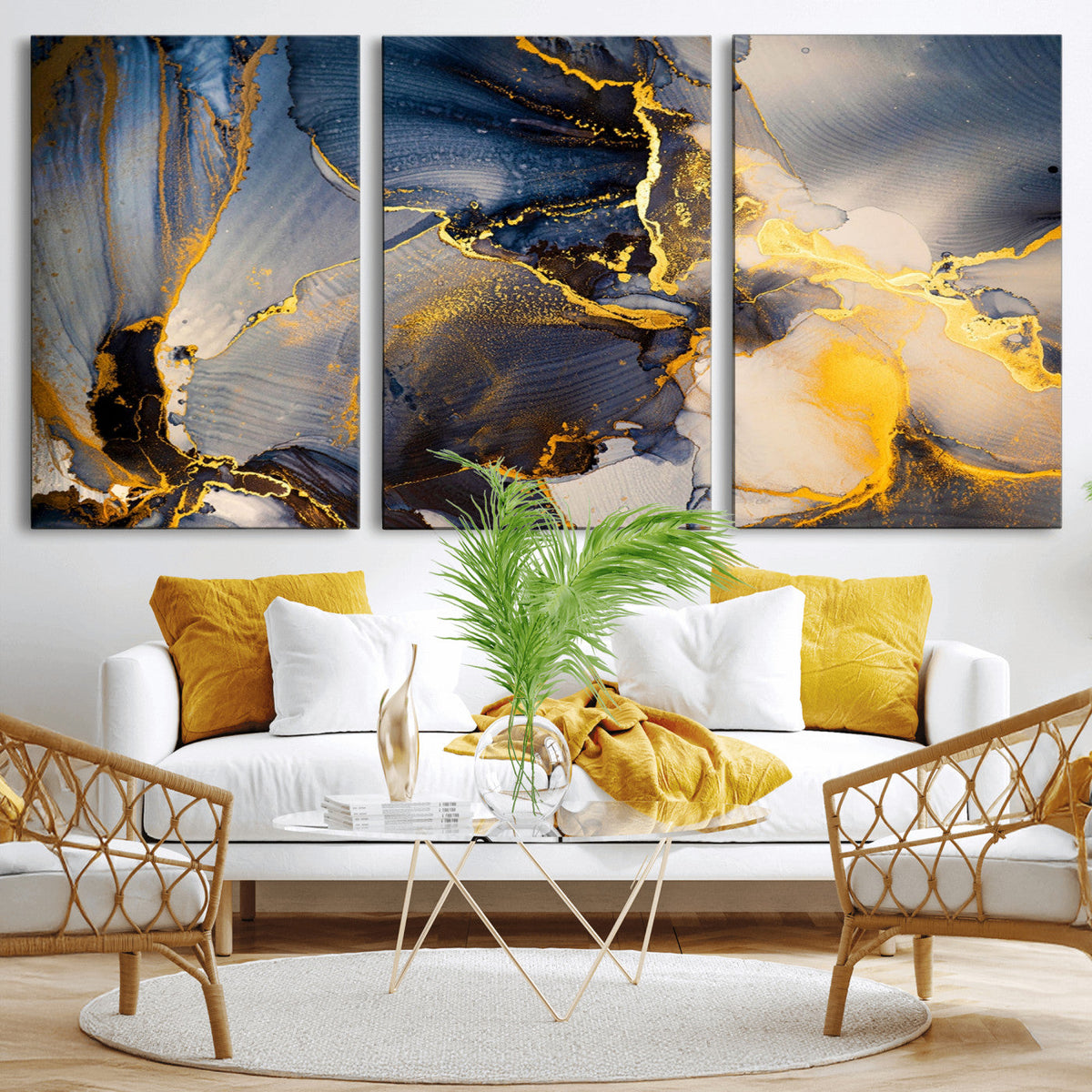 Large Abstract Wall Art Print -  Gold and Blue Abstract