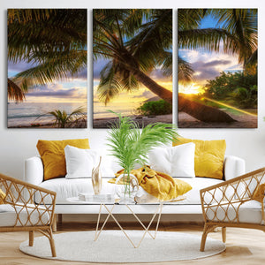 Tropical Island Sunset on the Beach Palms Wall Art Canvas